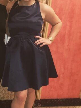 CeCe Navy Satin Fit-and-Flare Mini Dress